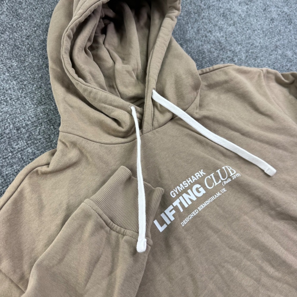 Gymshark Lifting Club Hoodie S Tan Graphic Pullover Sweatshirt Mens